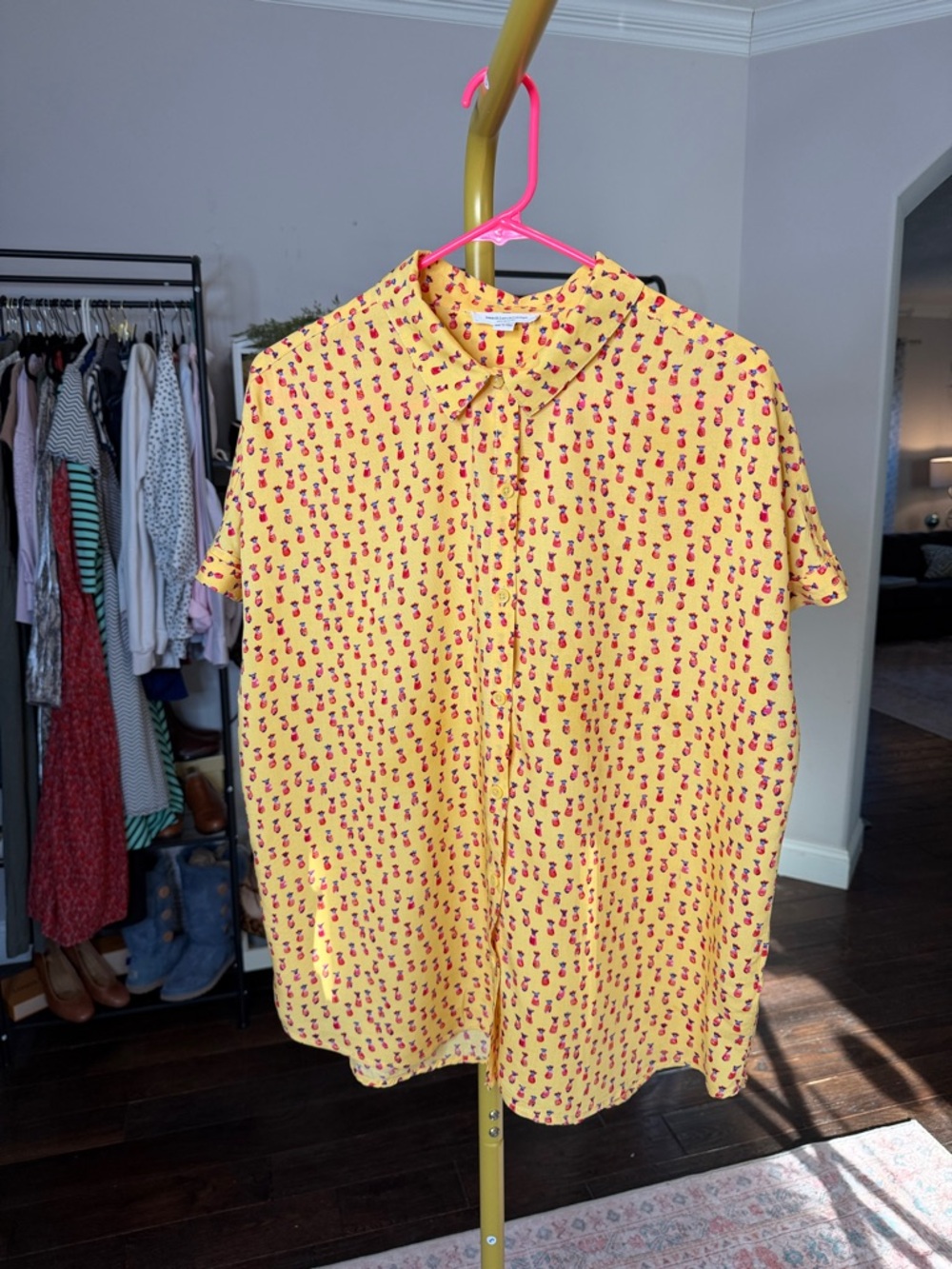 beachlunchlounge Yellow Short-Sleeve Button-Up Shirt with pineapple Print